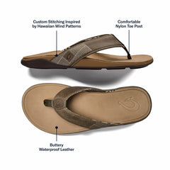Tuahine Men's Waterproof Leather Beach Sandals - Hunter