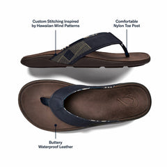 Tuahine Men's Waterproof Leather Beach Sandals - Trench Blue