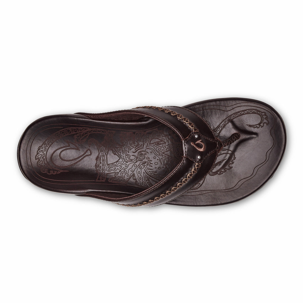 Mea Ola Men's Leather Beach Sandals - Dark Java
