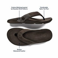 Tuahine Men's Waterproof Leather Beach Sandals - Dark Wood
