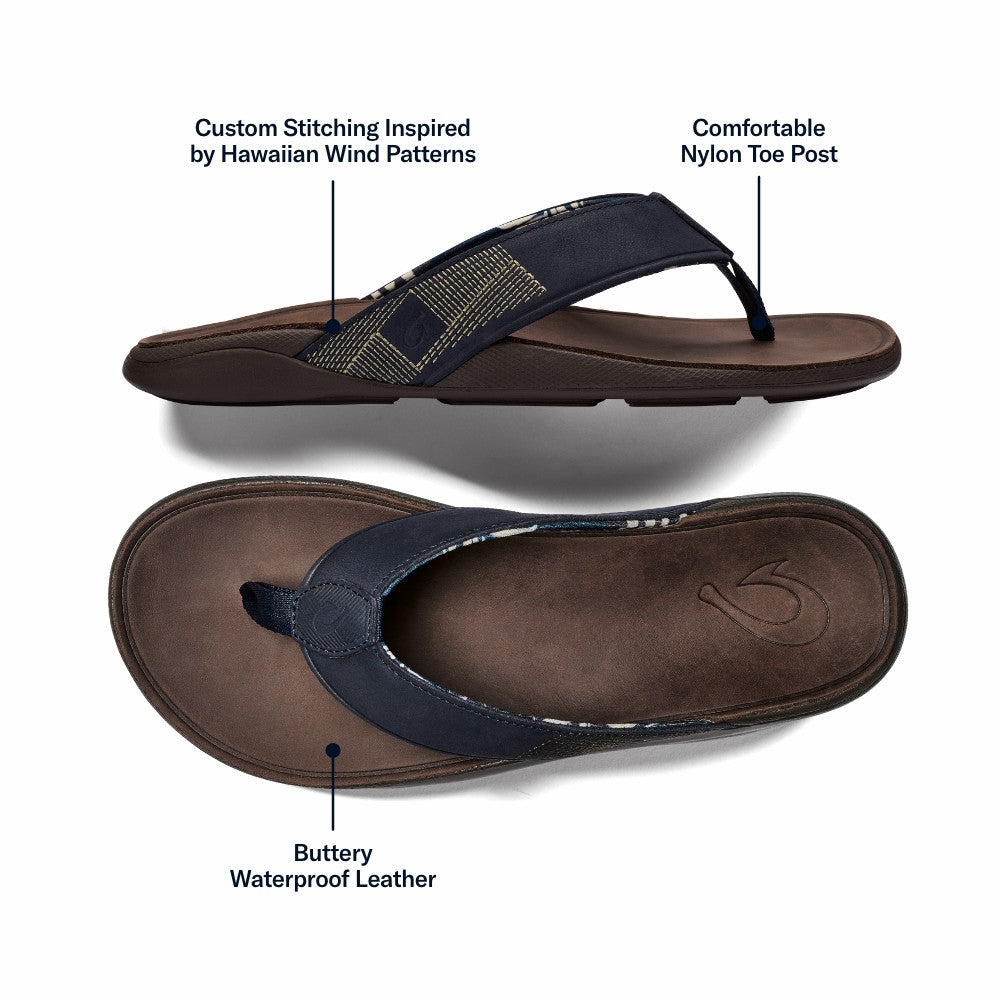 Tuahine Men's Waterproof Leather Beach Sandals - Trench Blue