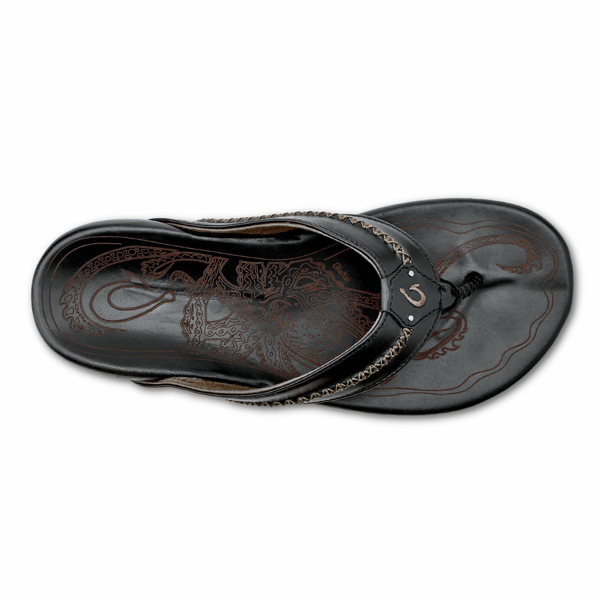 OluKai Mea Ola - Black | Men's Leather Beach Sandals
