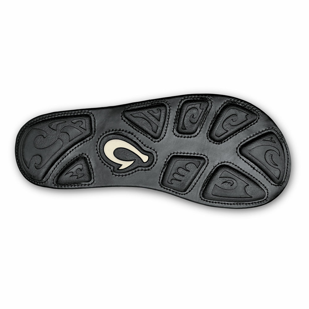 OluKai Mea Ola - Black | Men's Leather Beach Sandals