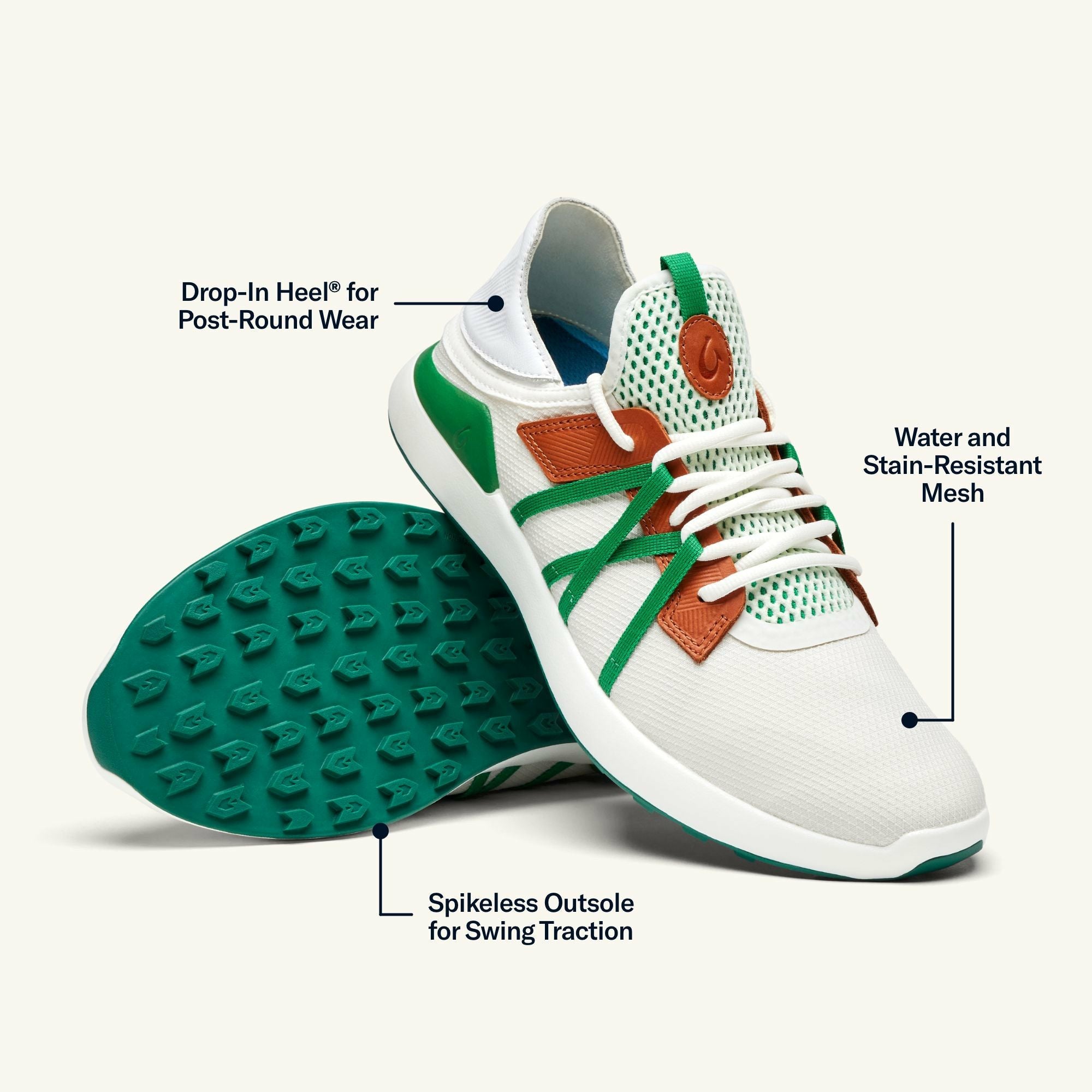 Manele Breathable Golf Shoes - White / Bamboo