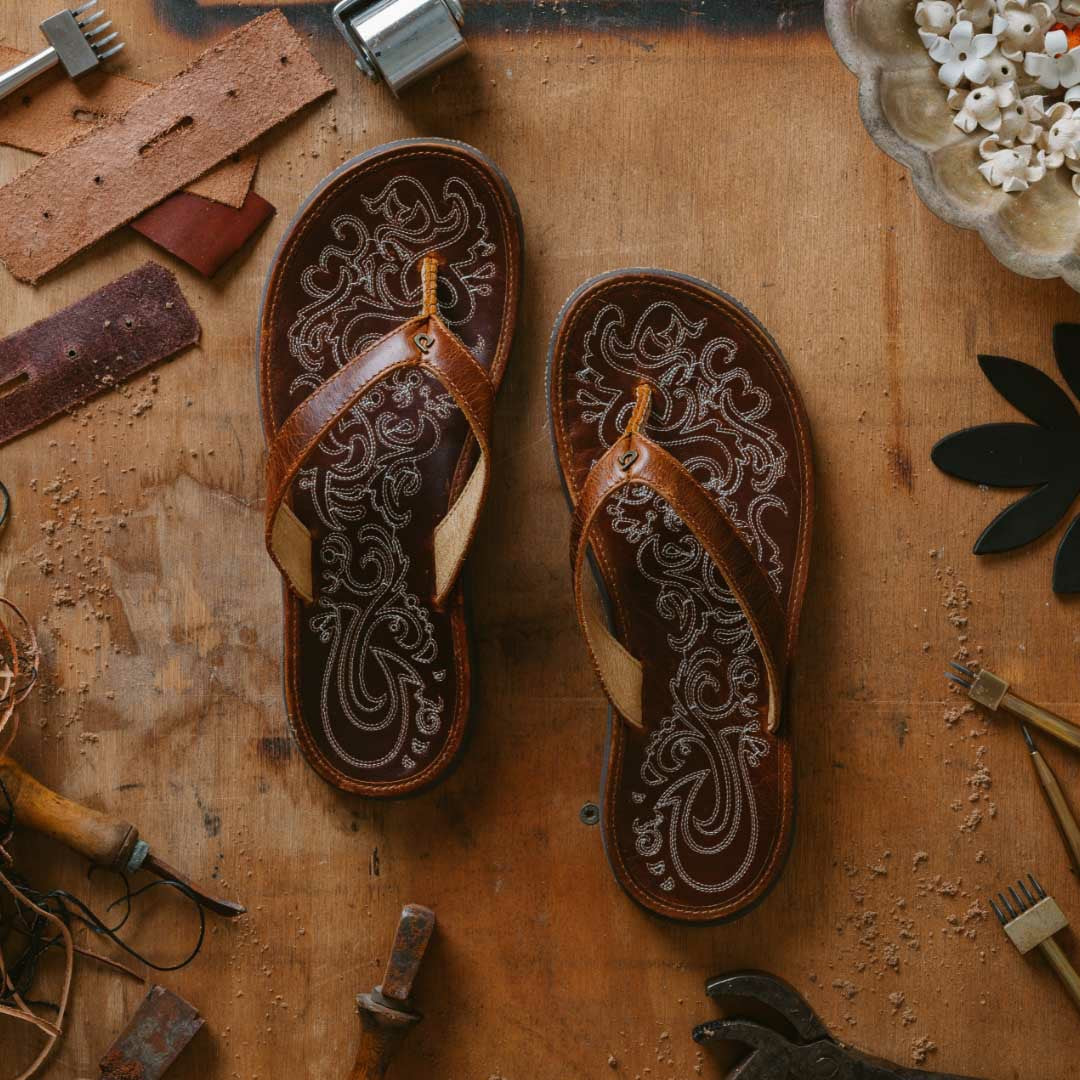 Paniolo Leather Beach Flip Flops - Natural