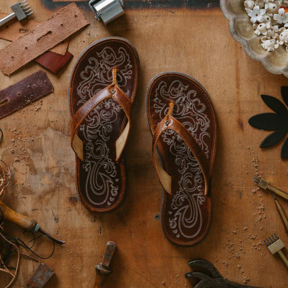 Paniolo Leather Beach Flip Flops - Natural