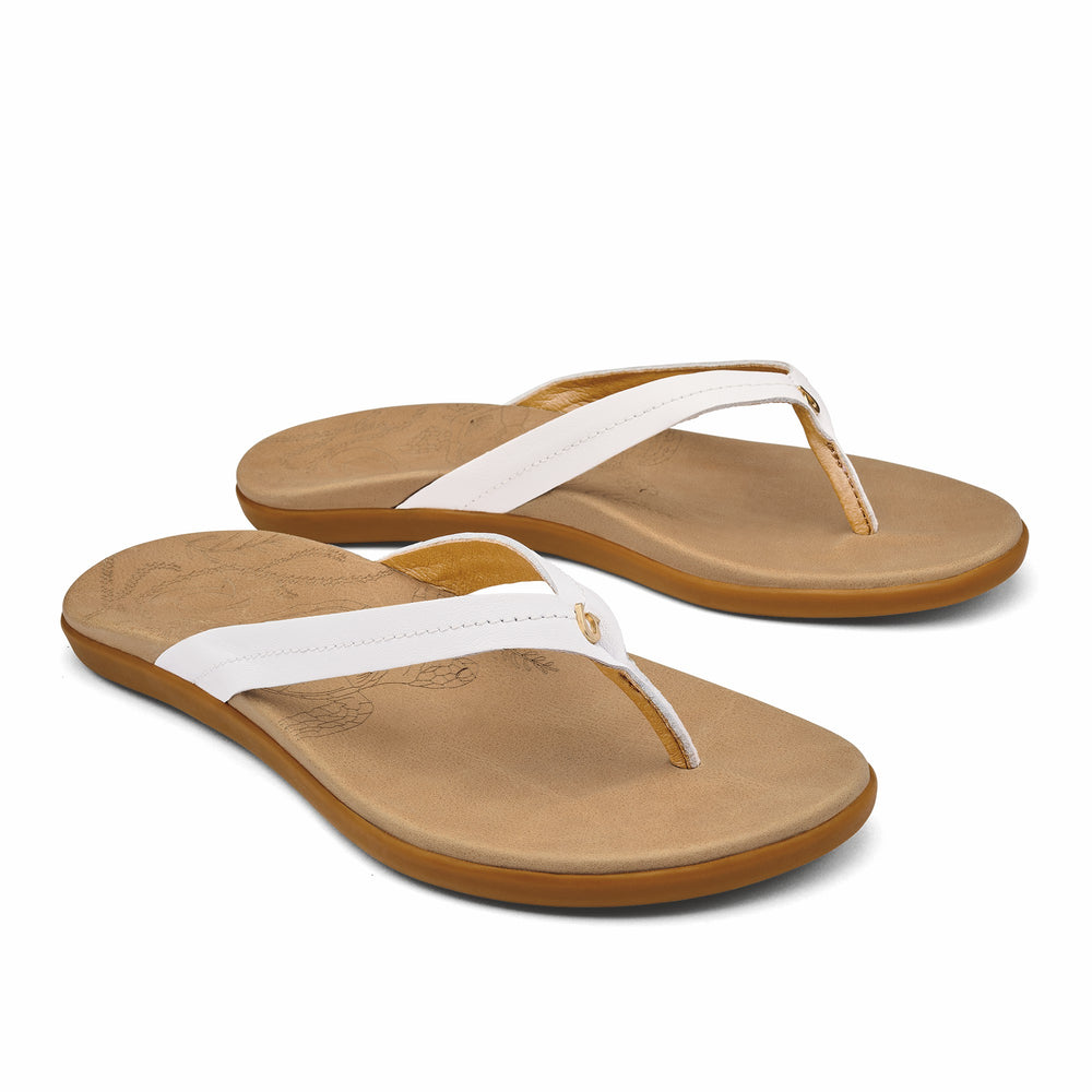 Honu Leather Sandals - Bright White / Golden Sand