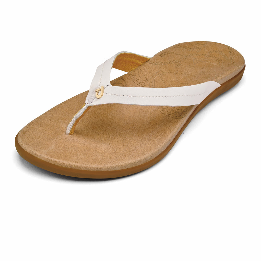 Honu Leather Sandals - Bright White / Golden Sand